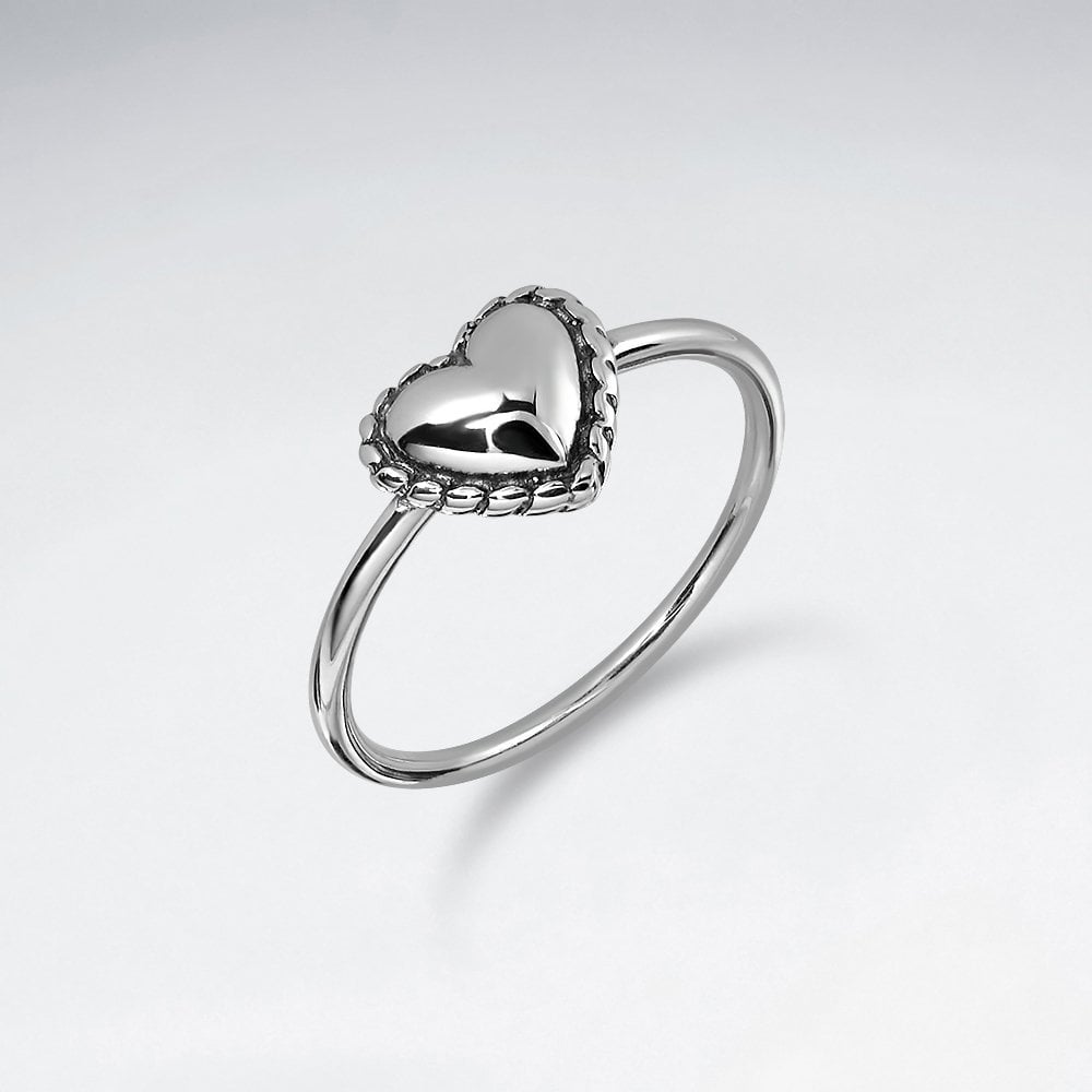 Sterling Silver Heart Ring with Rope Trim Detail