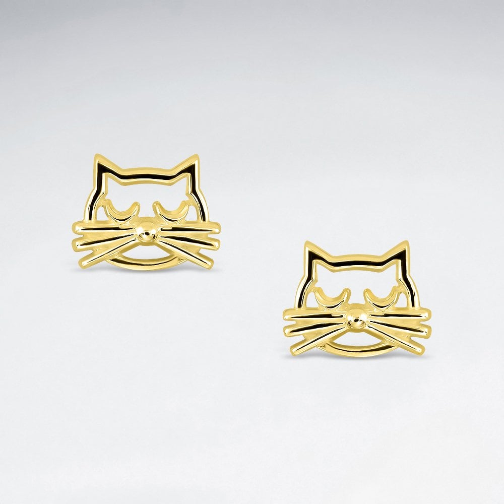 Sterling Silver Cat Face Silhouette Stud Earrings