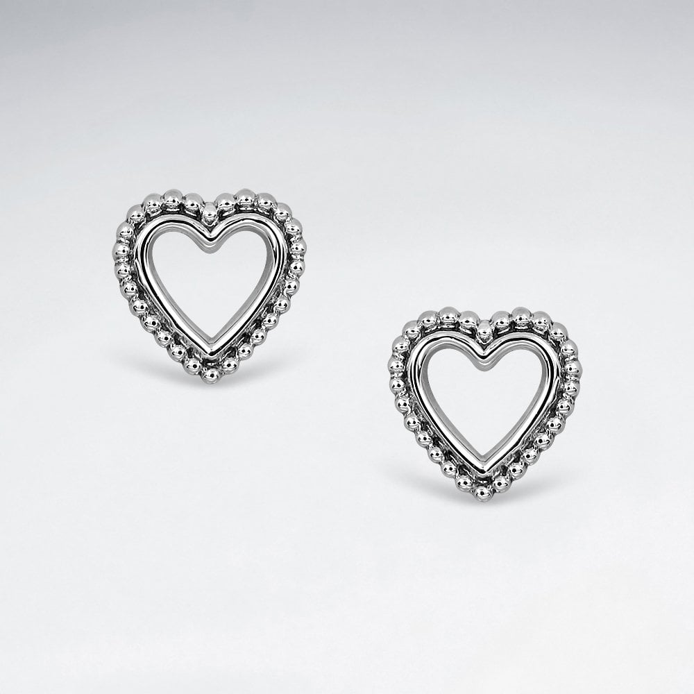 Sterling Silver Ball Tip Heart Stud Earrings