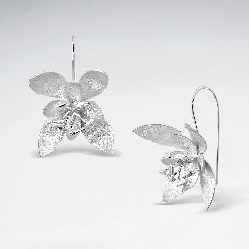 Sterling Silver Flower Hook Earrings