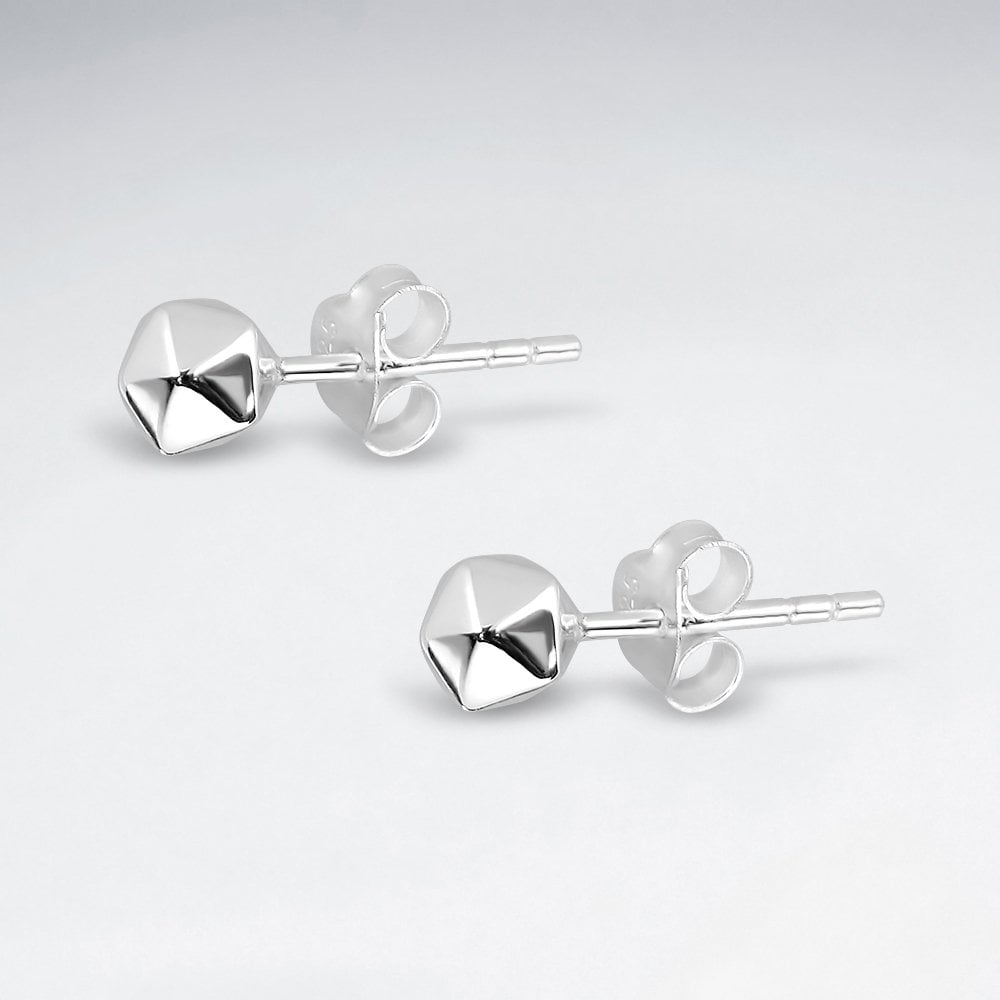 Sterling Silver Angular Faceted Ball Stud Earrings