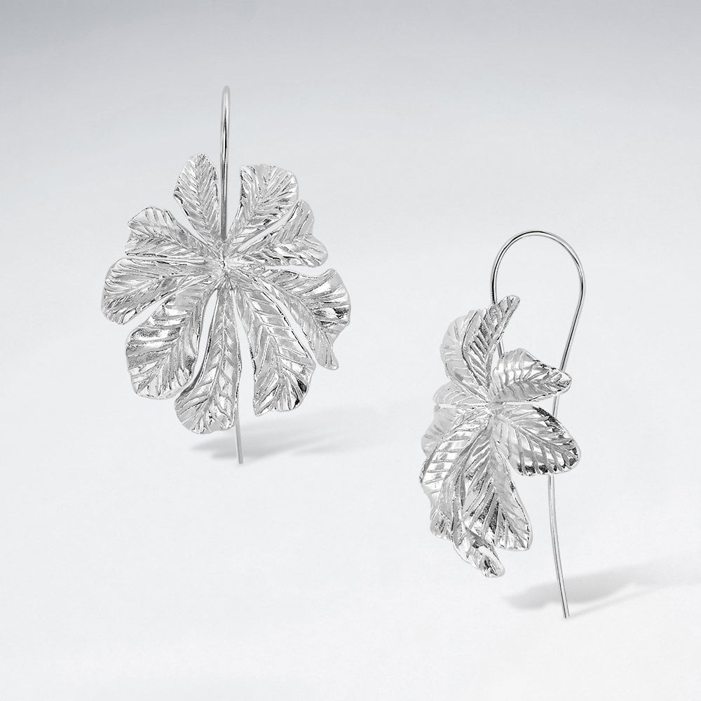 Sterling Silver Leaf Flower Earrings