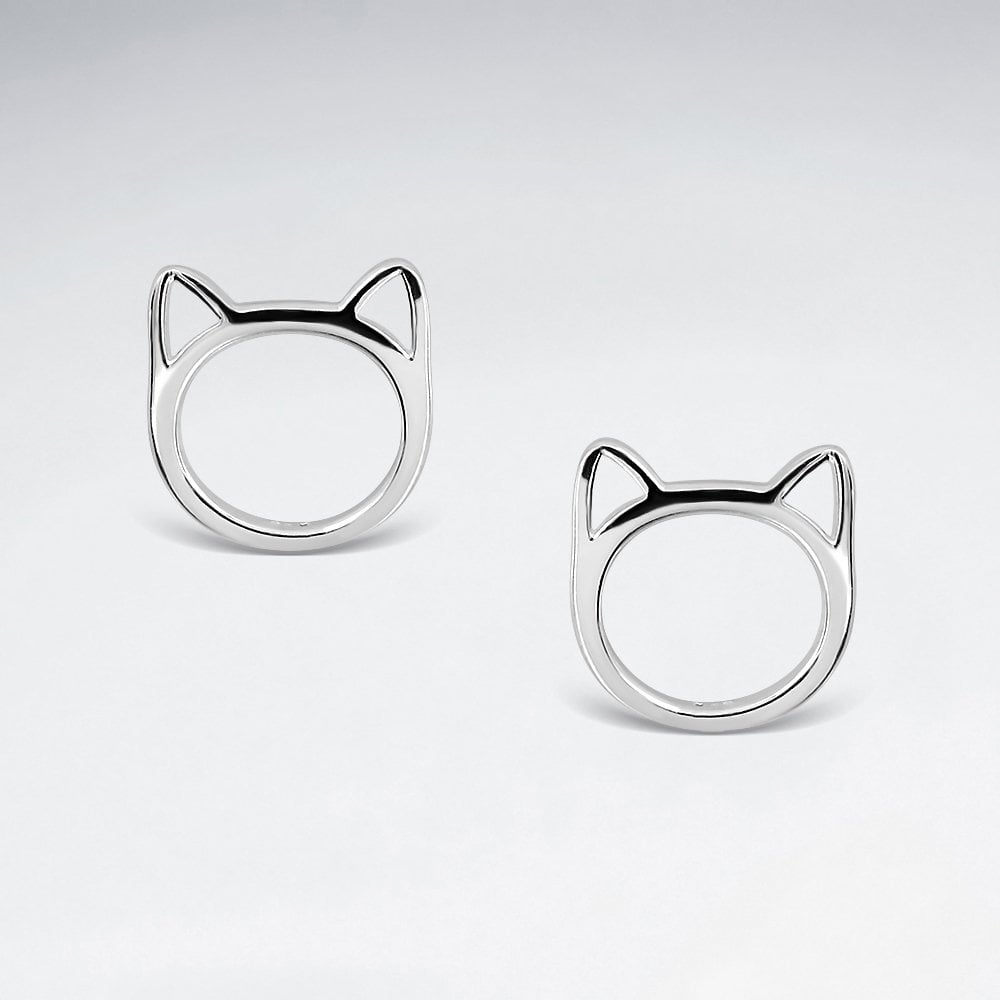 Sterling Silver Openwork Cat Face Earrings