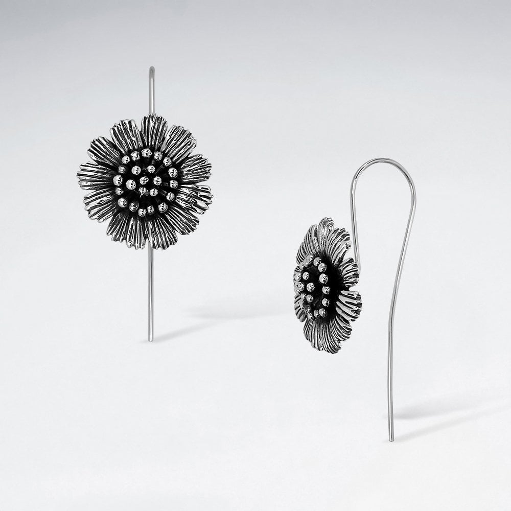 Sterling Silver Sunflower Hook Earrings