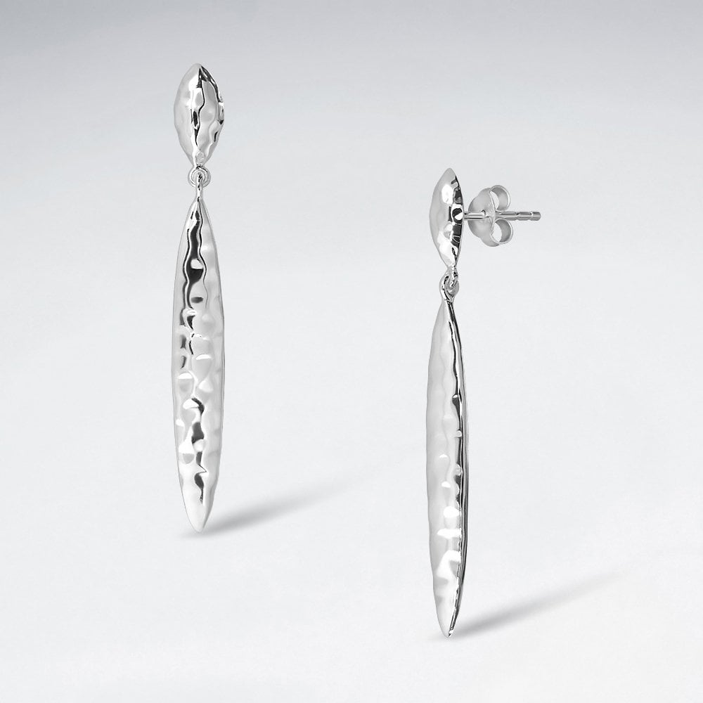 Sterling Silver Linear Hammered Drop Earrings