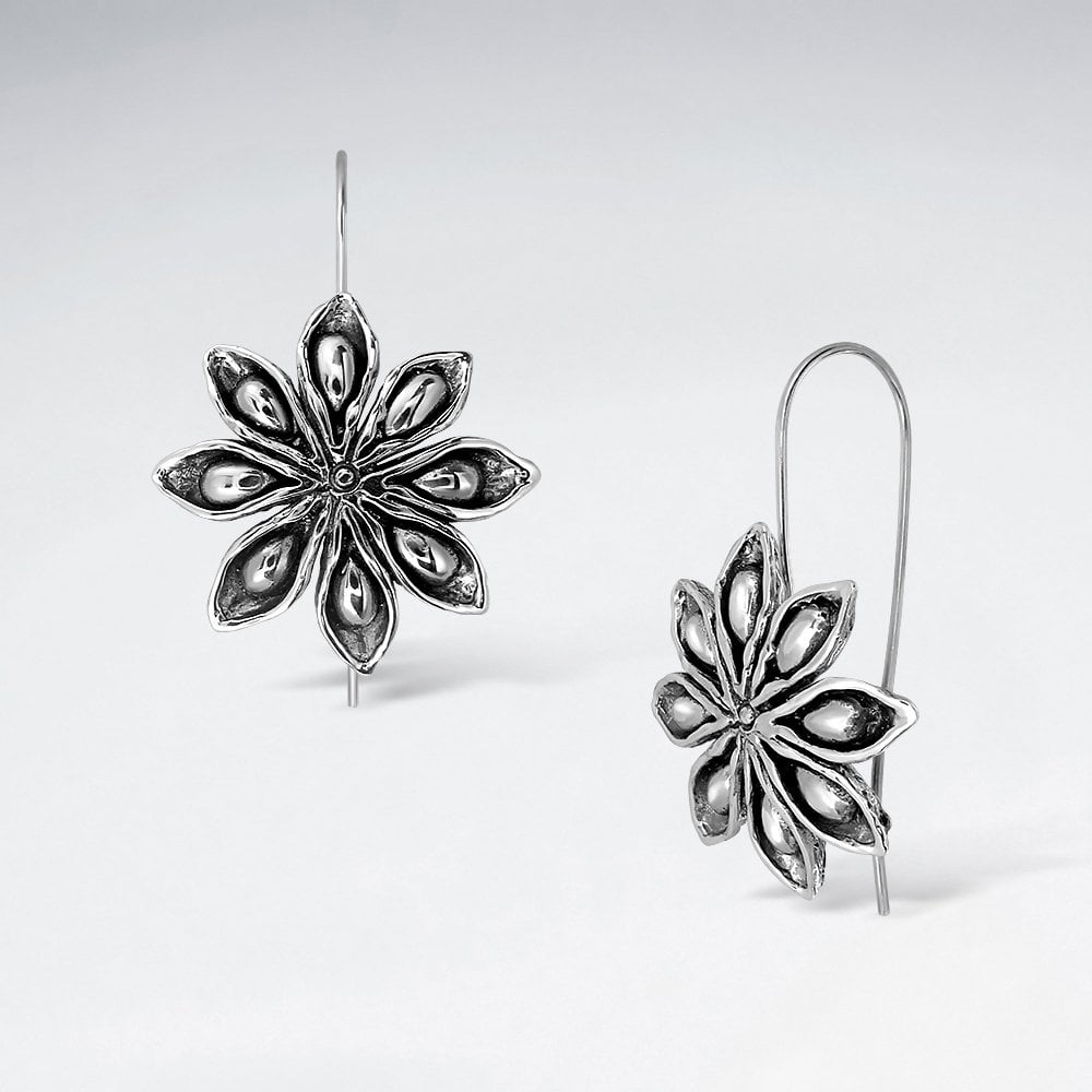 Sterling Silver Clematis Flower Hook Earrings