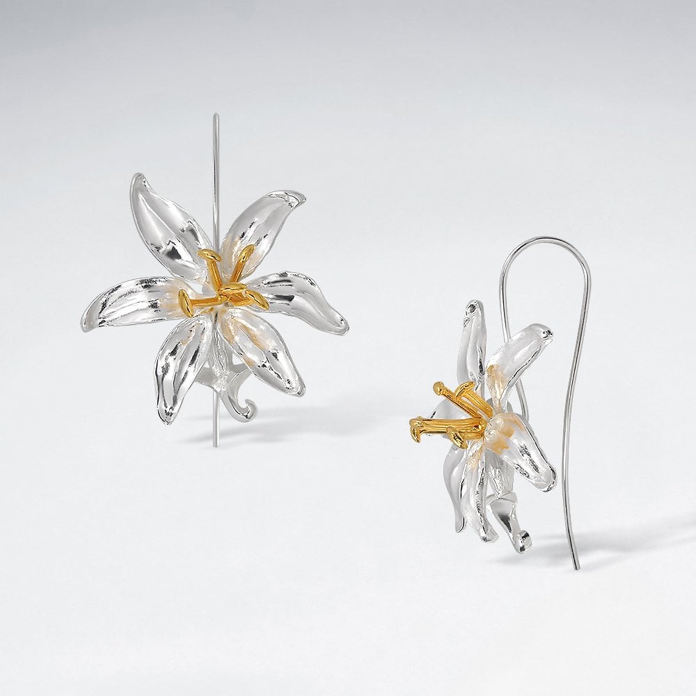 Sterling Silver 6-Petal Flower Hook Earrings