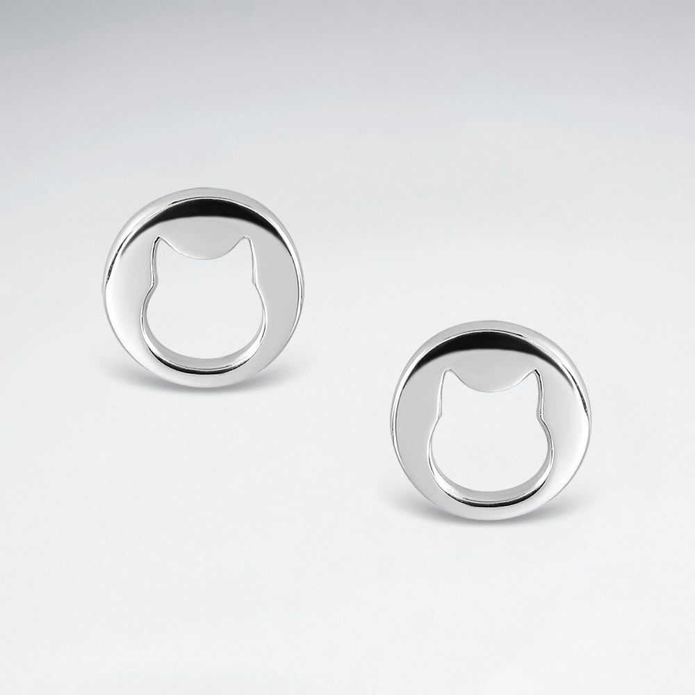 Sterling Silver Cat Cutout Silhouette Stud Earrings