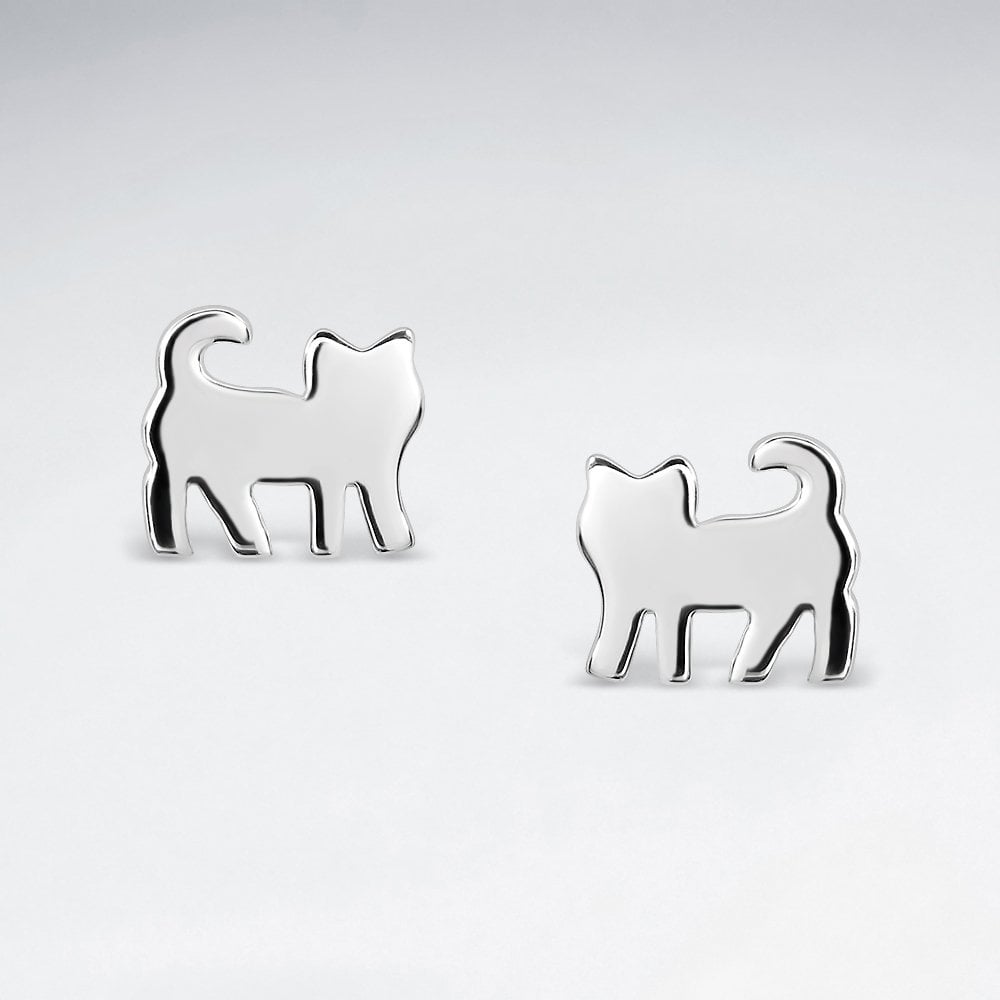 Sterling Silver Cat Silhouette Stud Earrings