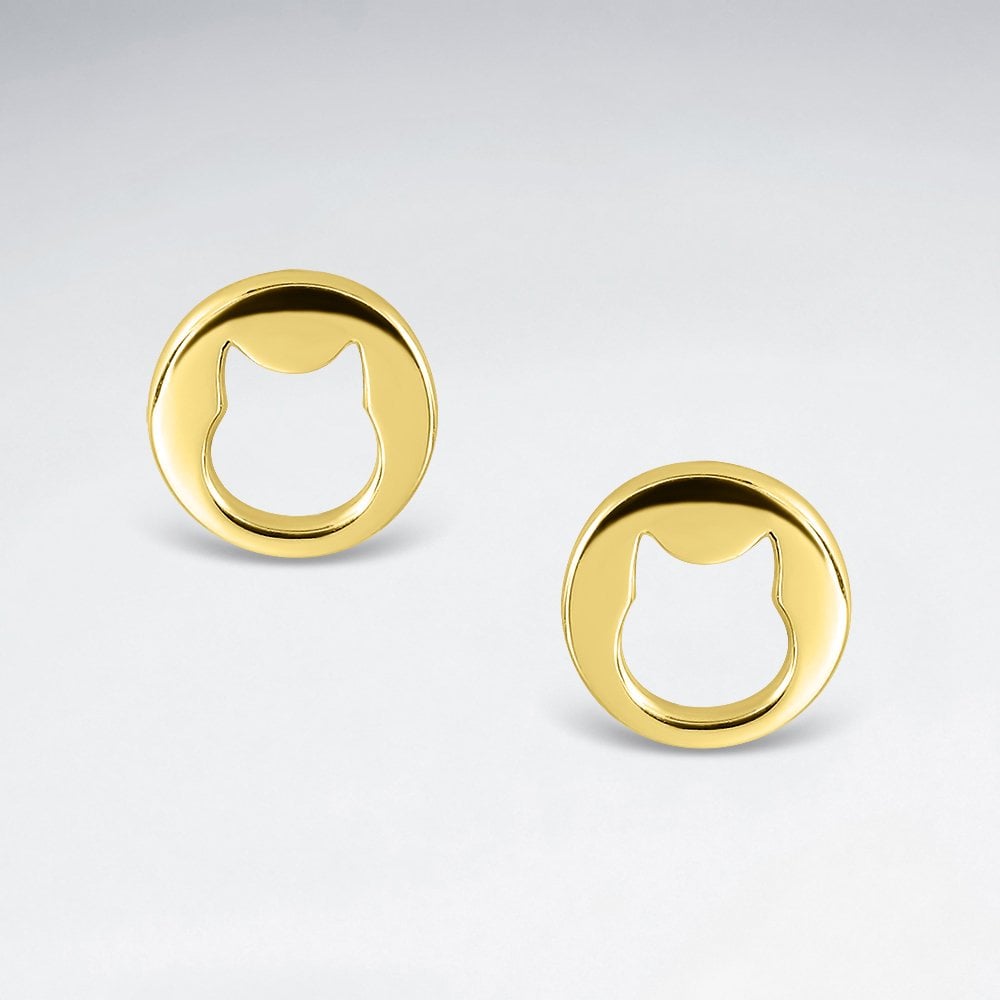 Sterling Silver Cat Cutout Silhouette Stud Earrings