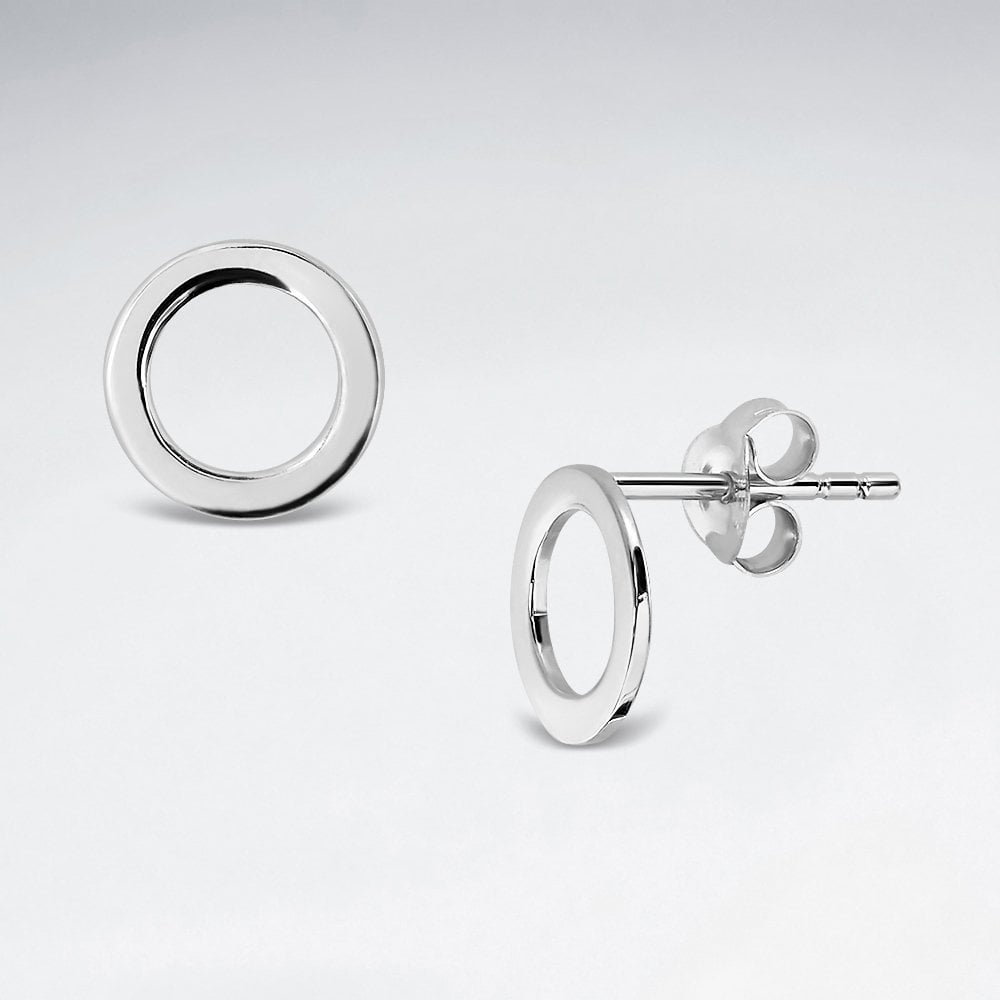 Mix Brushed Open Circle Silver Earring