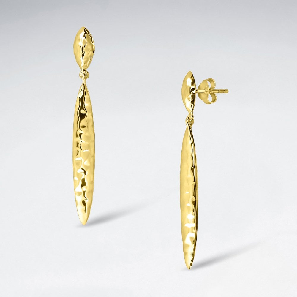 Sterling Silver Linear Hammered Drop Earrings