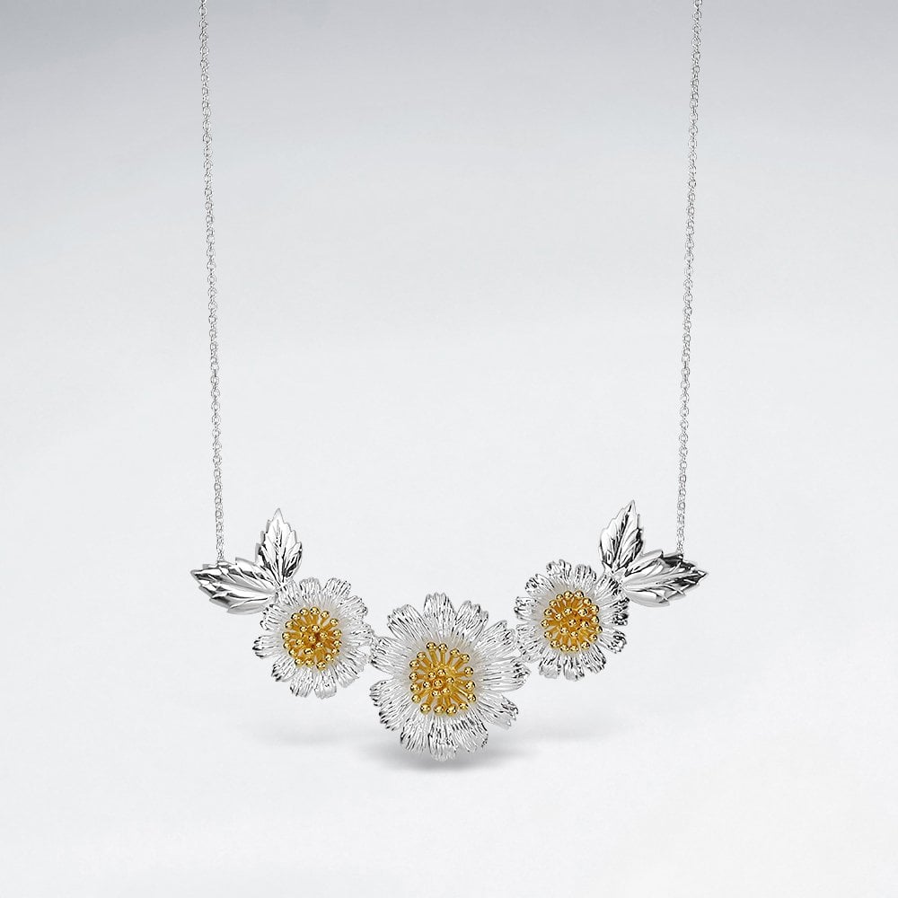 Sterling Silver Sunflower Trio Necklace