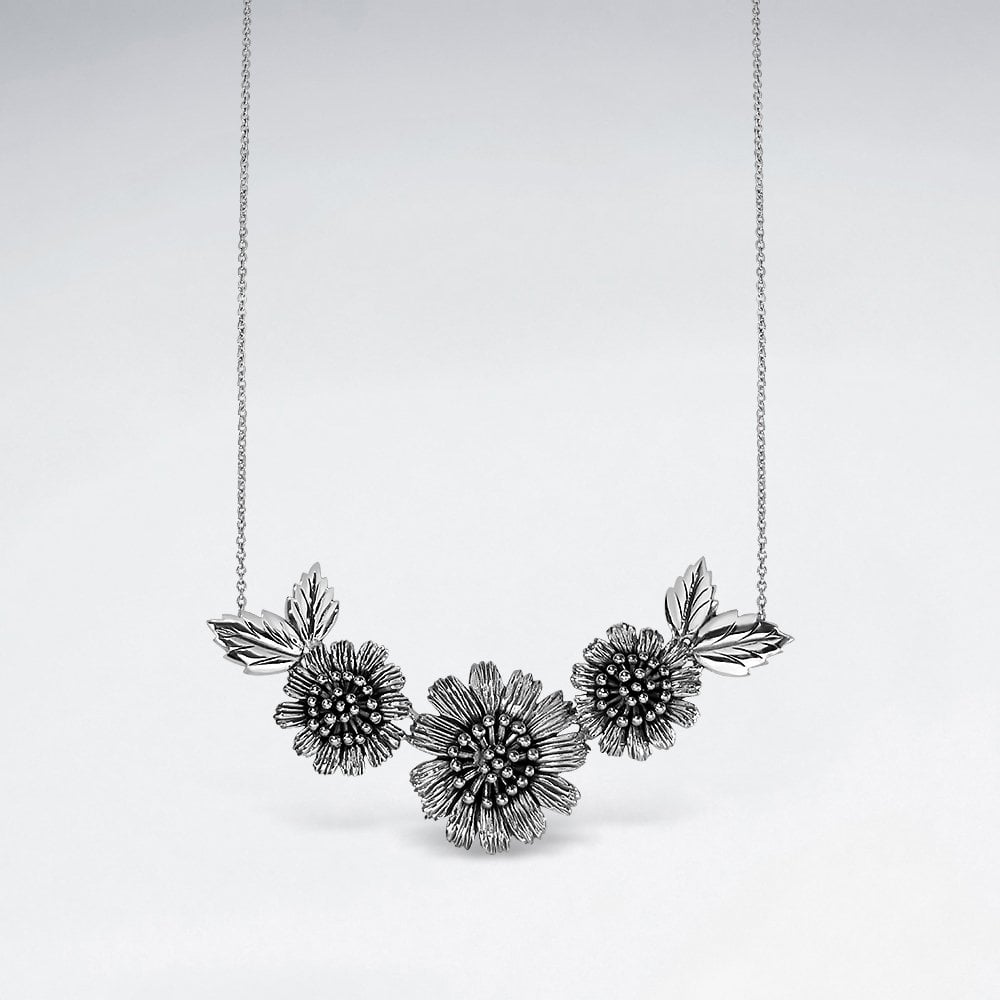 Sterling Silver Sunflower Trio Necklace