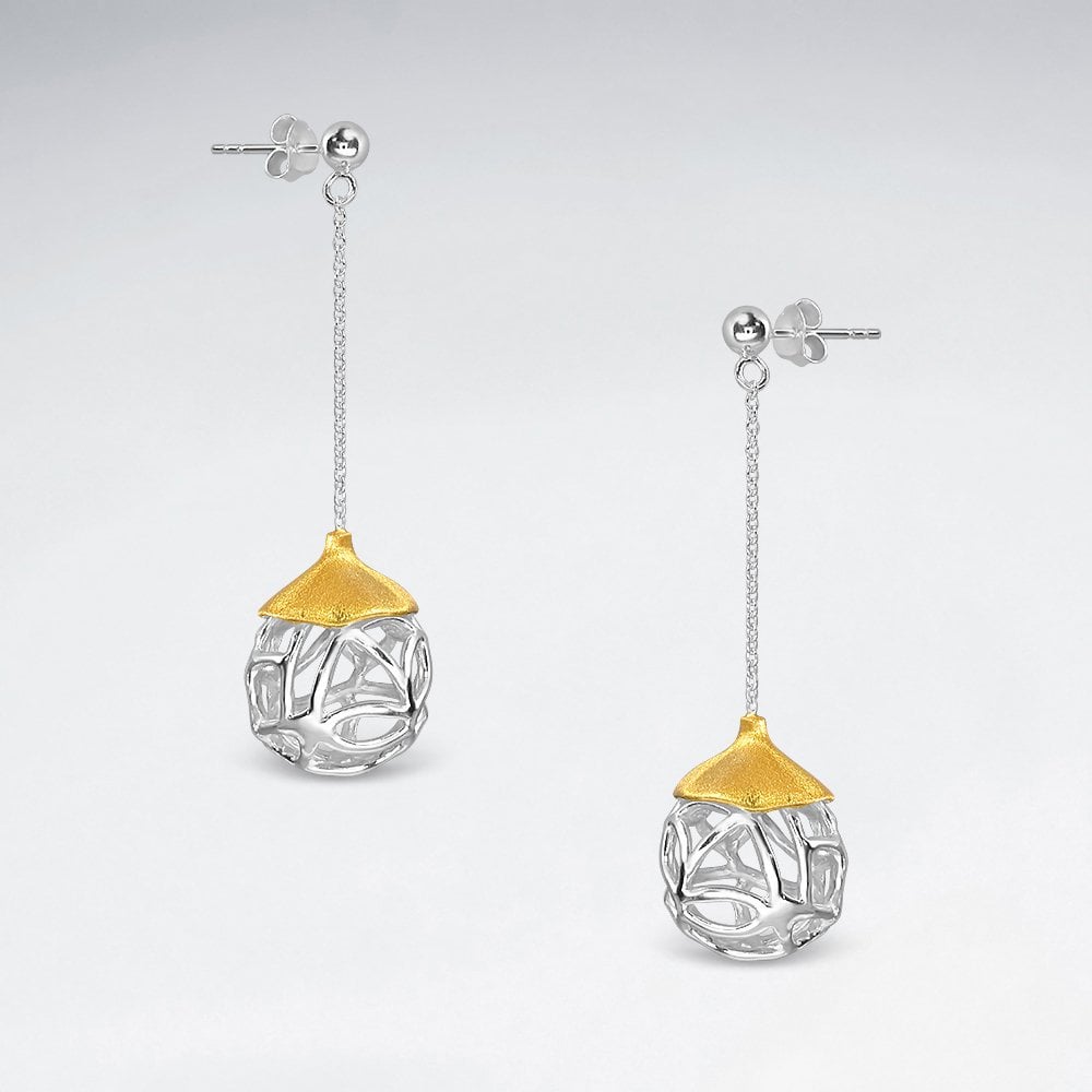 Flower Ball Chain Drop Earrings in Sterling Silver