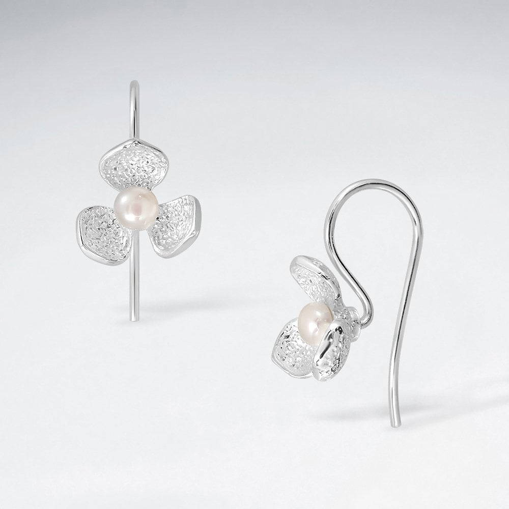 Sterling Silver Flower with Faux Pearl Earrings