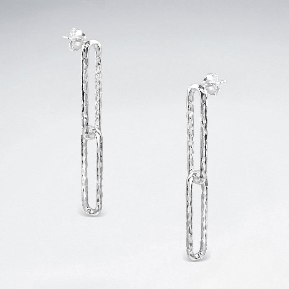 Sterling Silver Elongated Hammered Chain Link Earrings