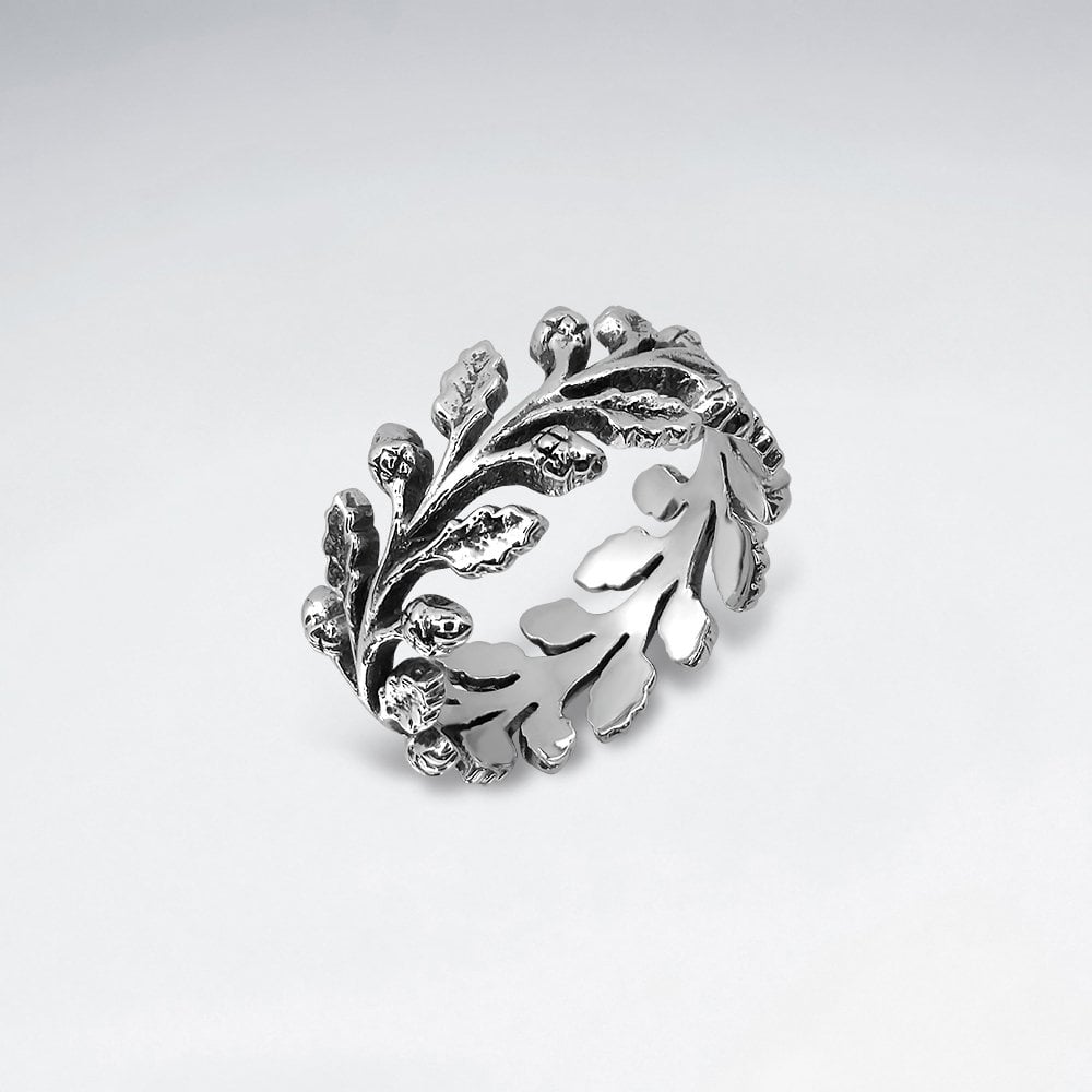 Sterling Silver Acorn and Leaf Ring