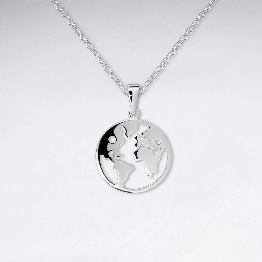 Sterling Silver Openwork World Globe Silhouette Pendant