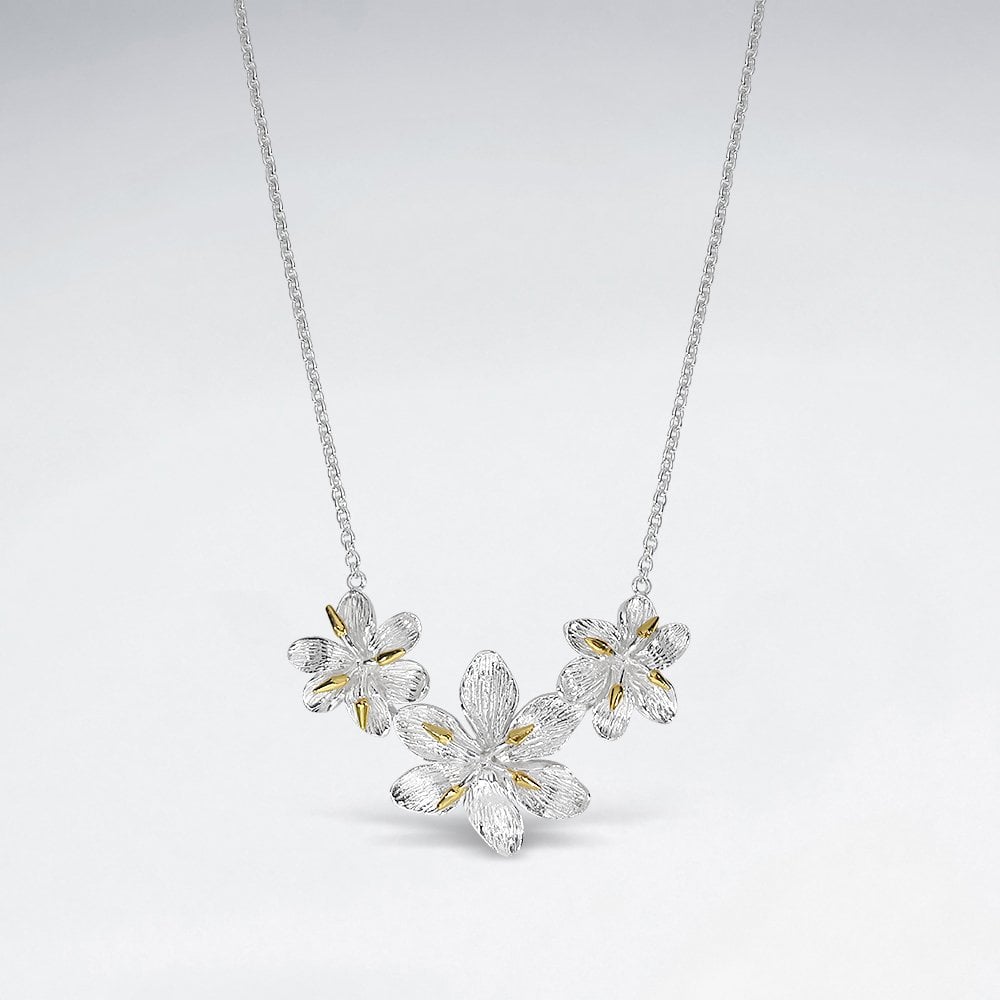 Sterling Silver Triple Flower Necklace