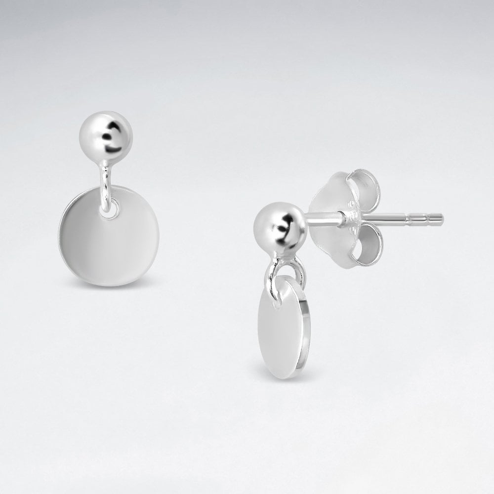 Sterling Silver Disc Drop Dangle Earrings