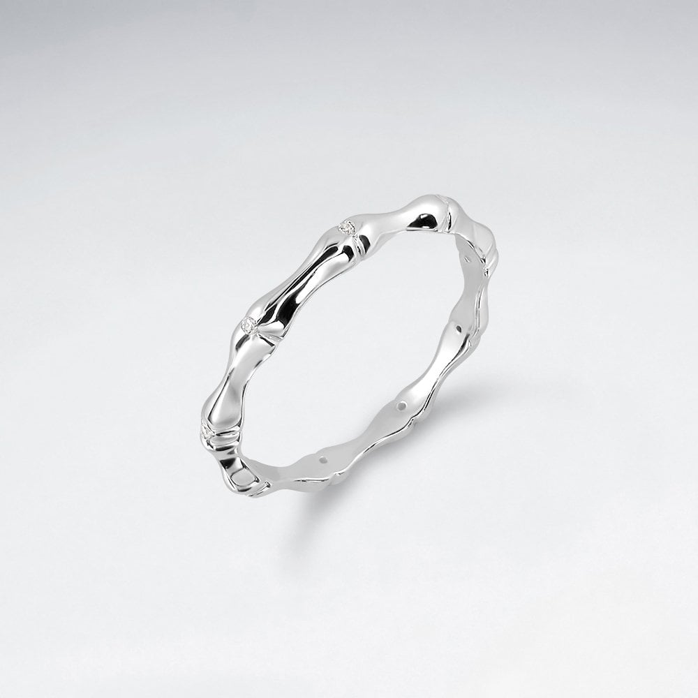 Sterling Silver and  Cubic Zirconia Bamboo Ring