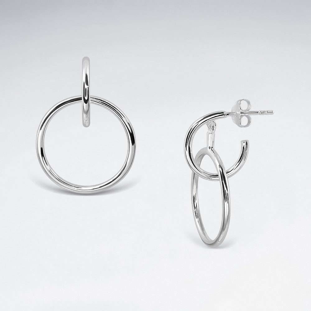 Sterling Silver Drop Hoop Dangle Earrings
