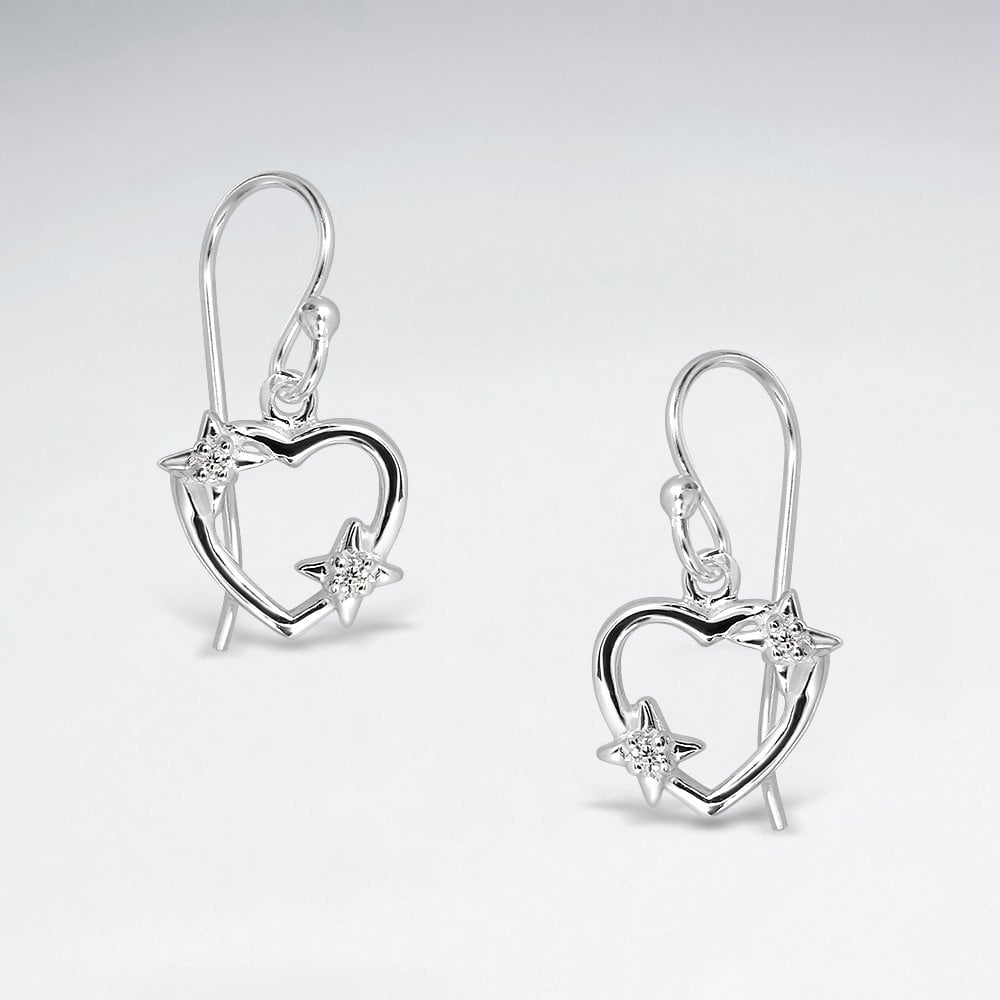 Sterling Silver & Cubic Zirconia Open Heart Earrings