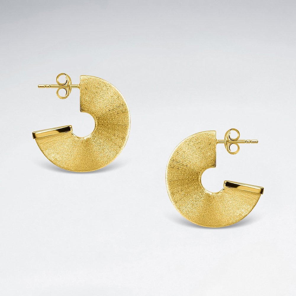 Sterling Silver Chunky Half Disc Hoop Stud Earrings