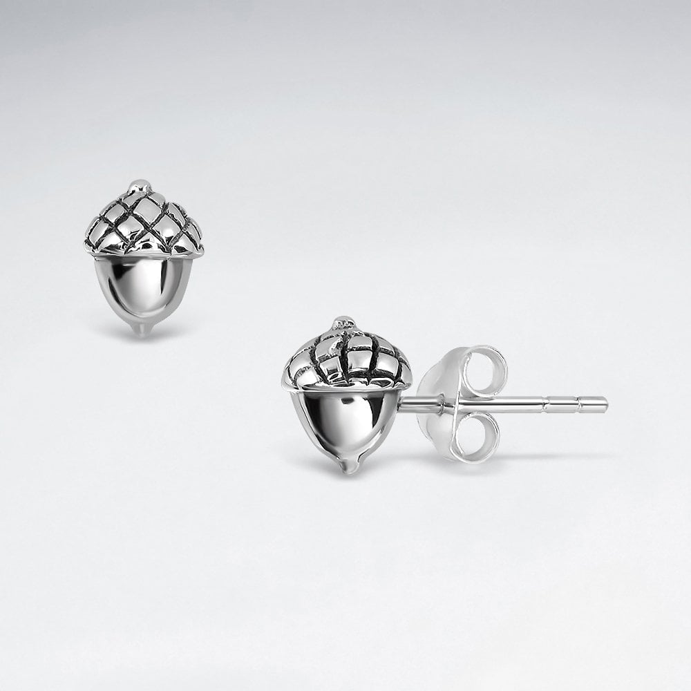 Sterling Silver Oak Tree Acorn Stud Earrings