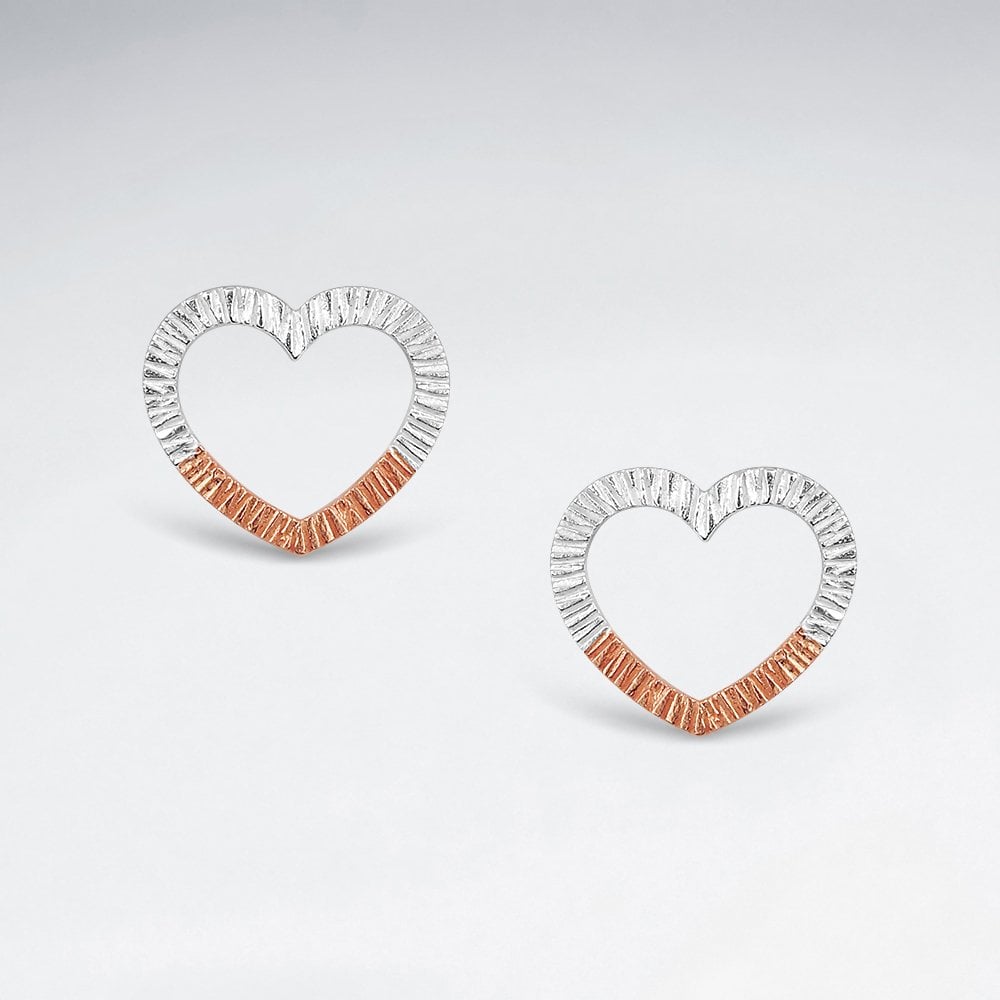 Sterling Silver Textured Open Heart Earrings