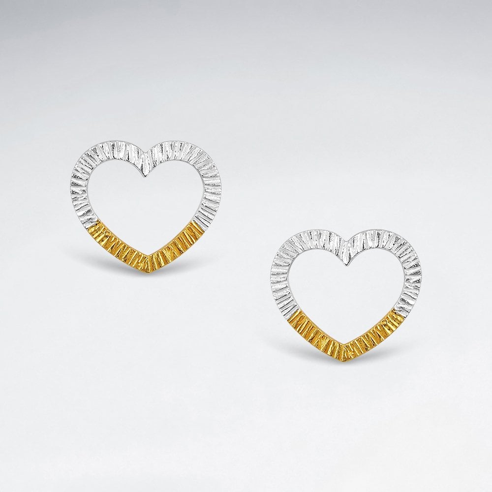 Sterling Silver Textured Open Heart Earrings