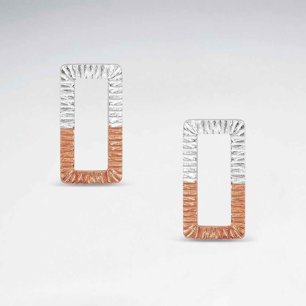 Sterling Silver Rectangular Buckle Stud Earrings