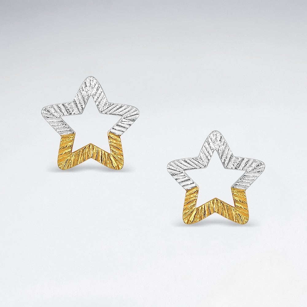 Sterling Silver Textured Star Stud Earrings