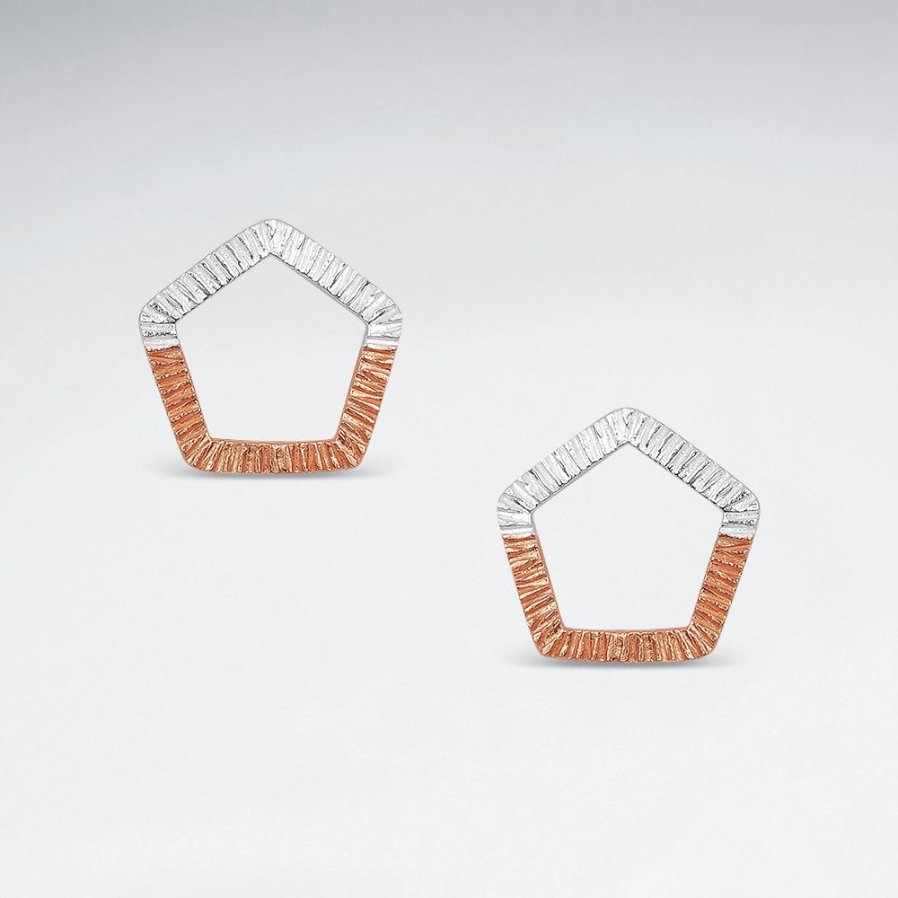 Sterling Silver Textured Polygon Stud Earrings