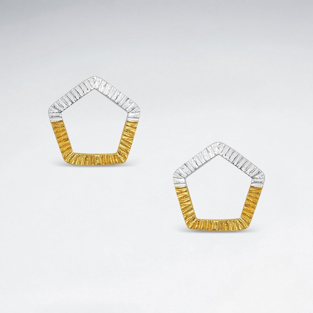 Sterling Silver Textured Polygon Stud Earrings