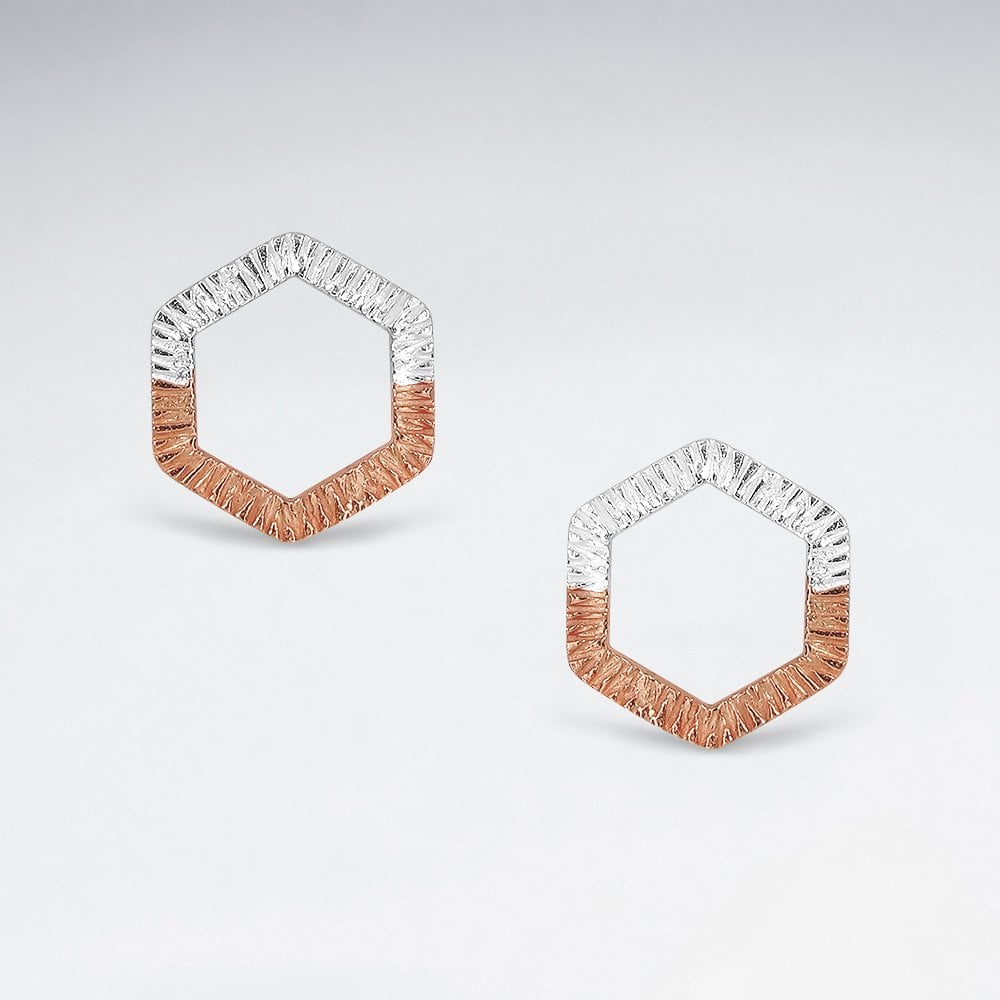 Sterling Silver Textured Hexagon Stud Earrings
