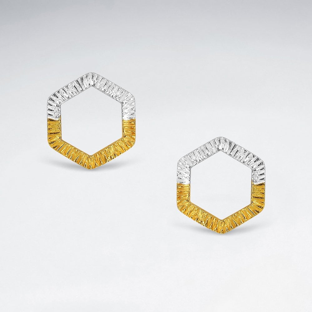 Sterling Silver Textured Hexagon Stud Earrings