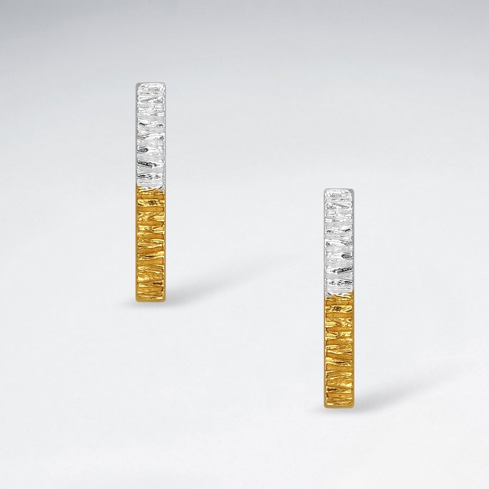 Sterling Silver Textured Vertical Bar Earrings