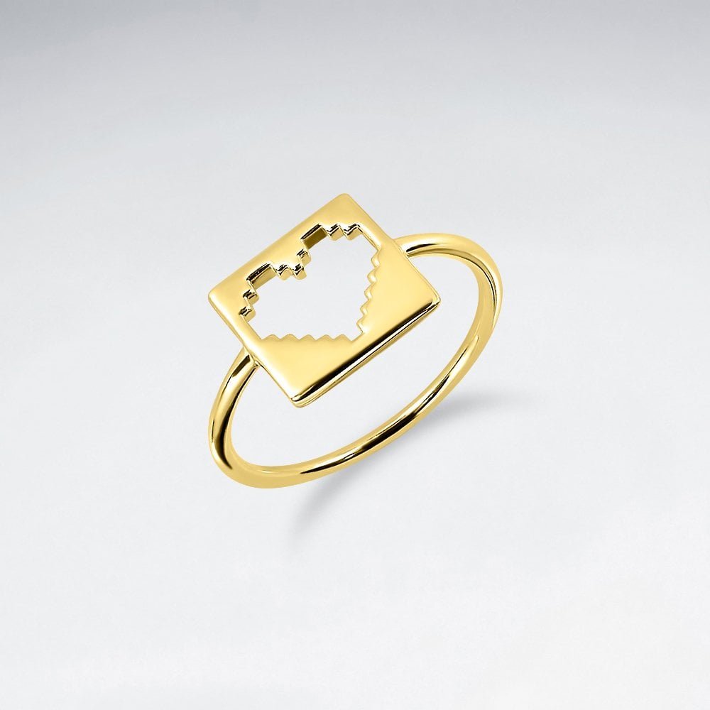 Sterling Silver Square Pixilated Heart Ring