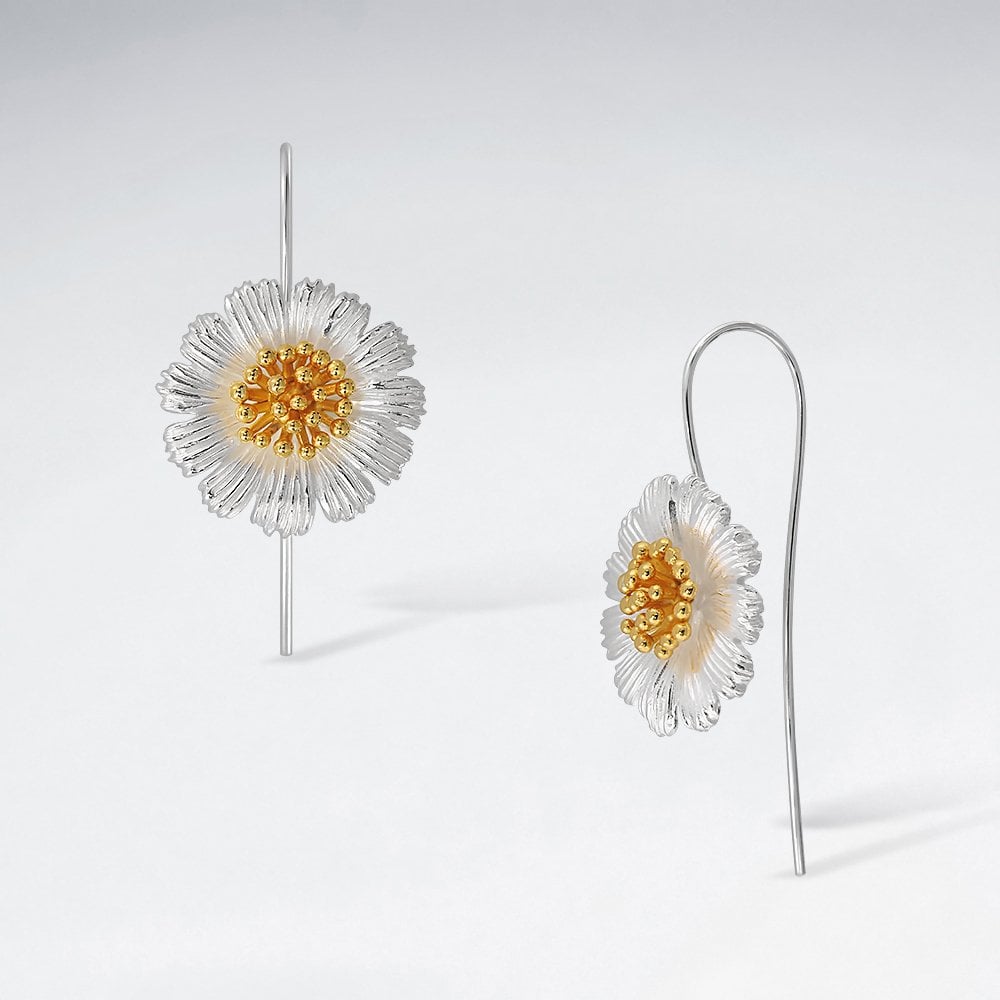 Sterling Silver Sunflower Hook Earrings