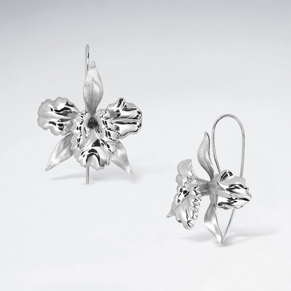 Sterling Silver Garden Flower Hook Earrings