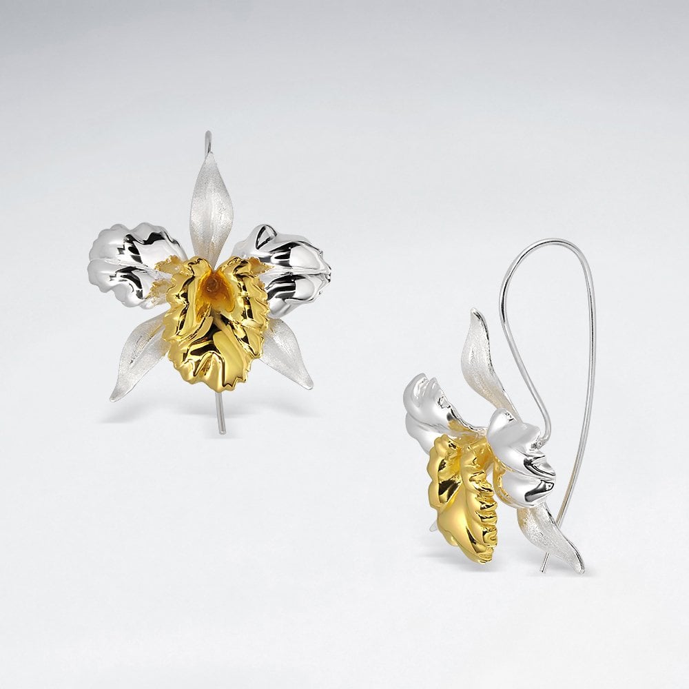Sterling Silver Garden Flower Hook Earrings