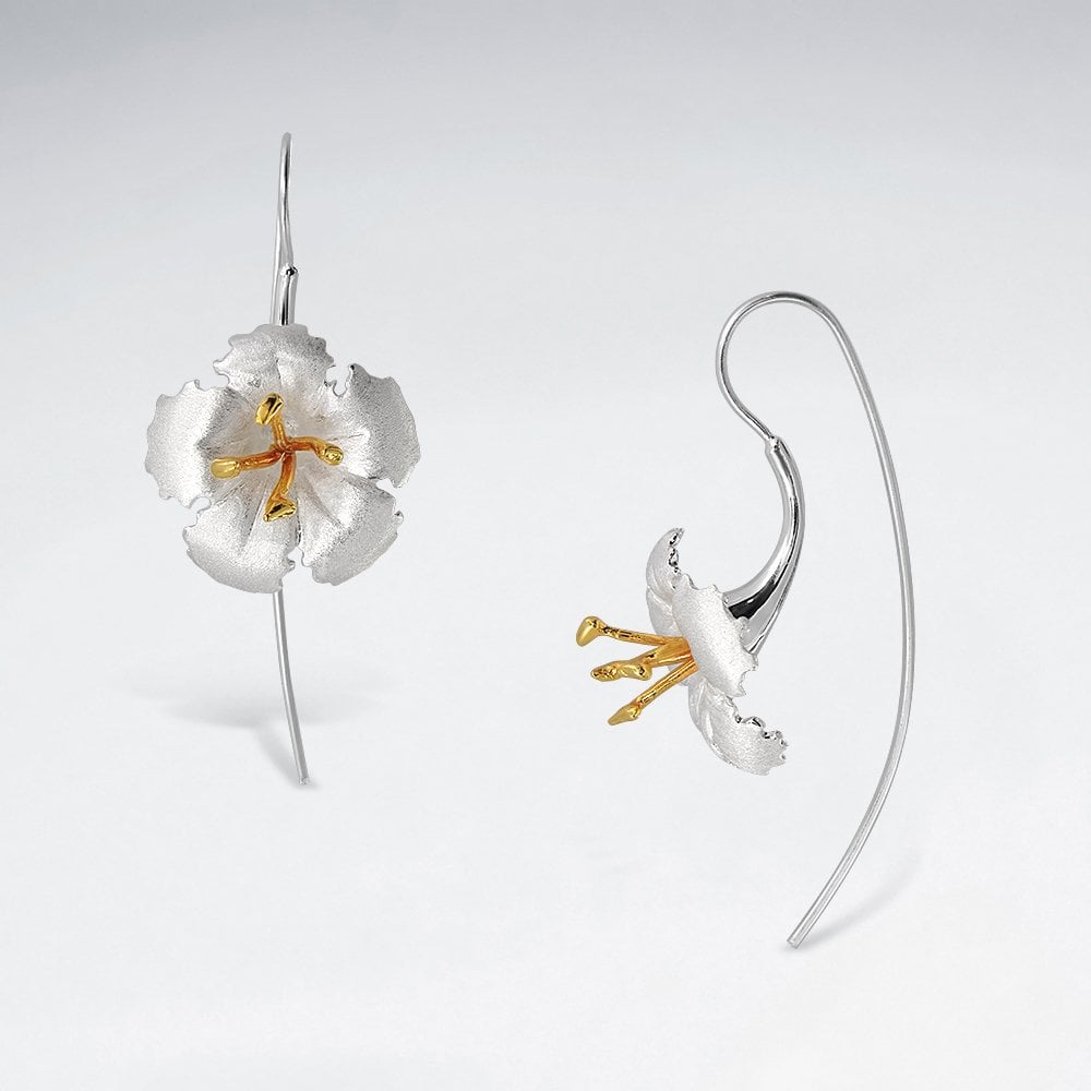 Flower Blossom Drop Earrings in Sterling Silver