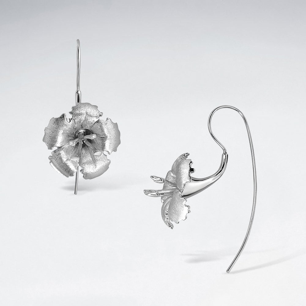Flower Blossom Drop Earrings in Sterling Silver
