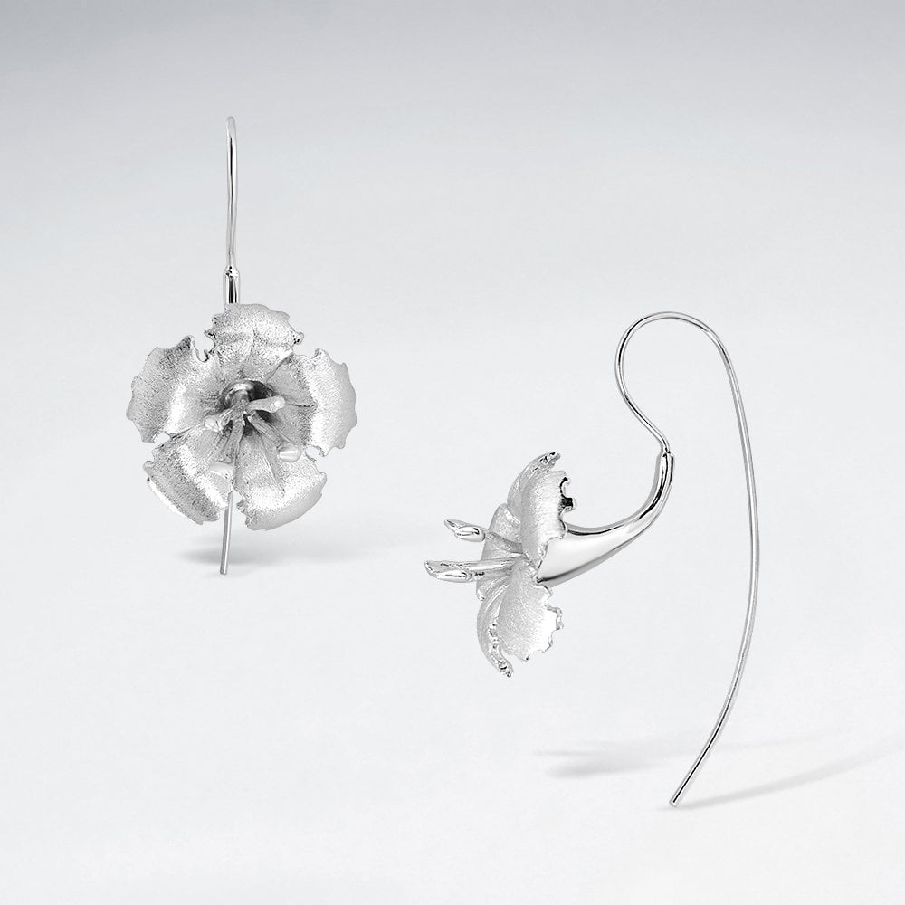 Flower Blossom Drop Earrings in Sterling Silver