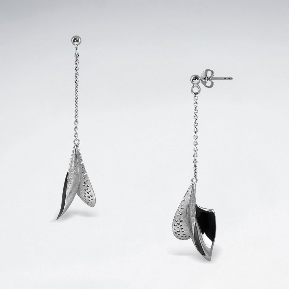 Sterling Silver Chain Dangle Leaf Stud Earrings