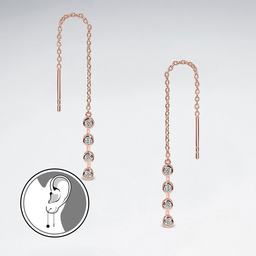 Sterling Silver Threader Earrings with Cubic Zirconia