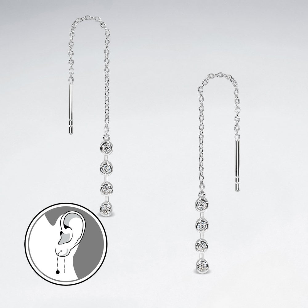 Sterling Silver Threader Earrings with Cubic Zirconia