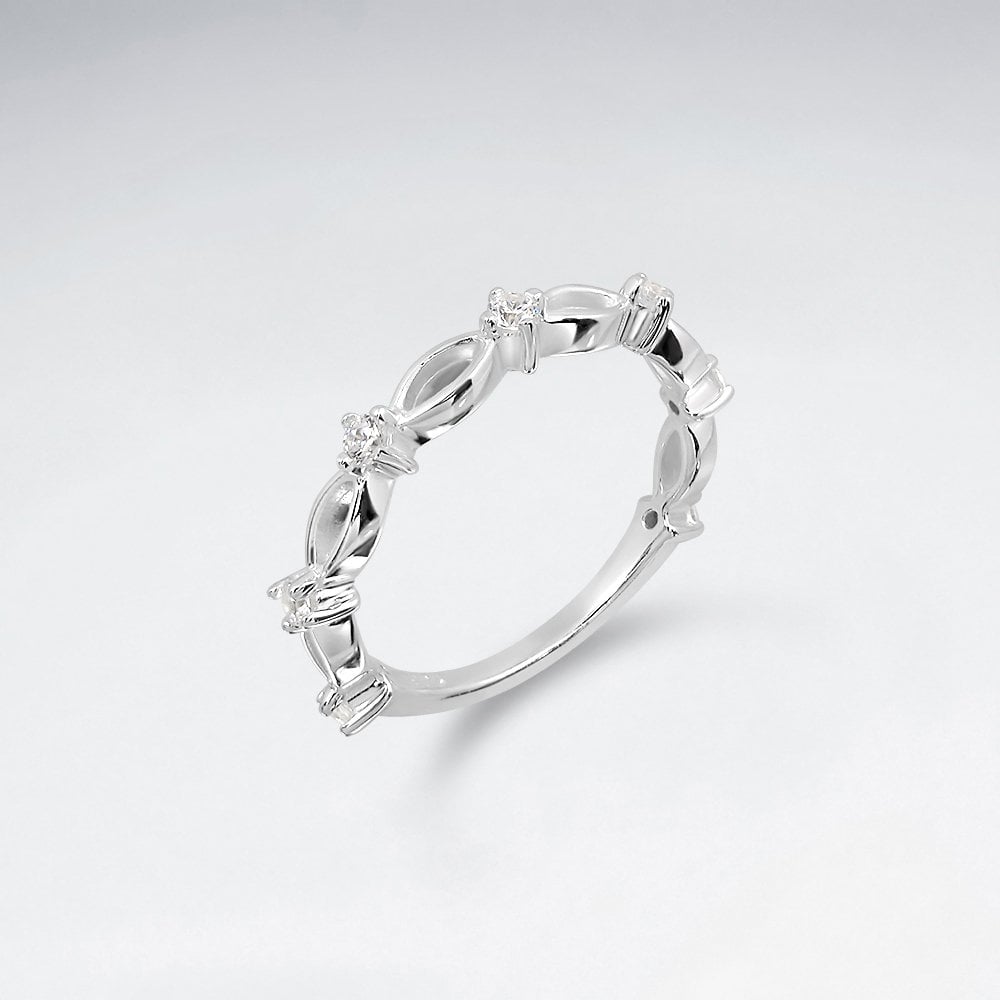 Sterling Silver Openwork Ring with Cubic Zirconia